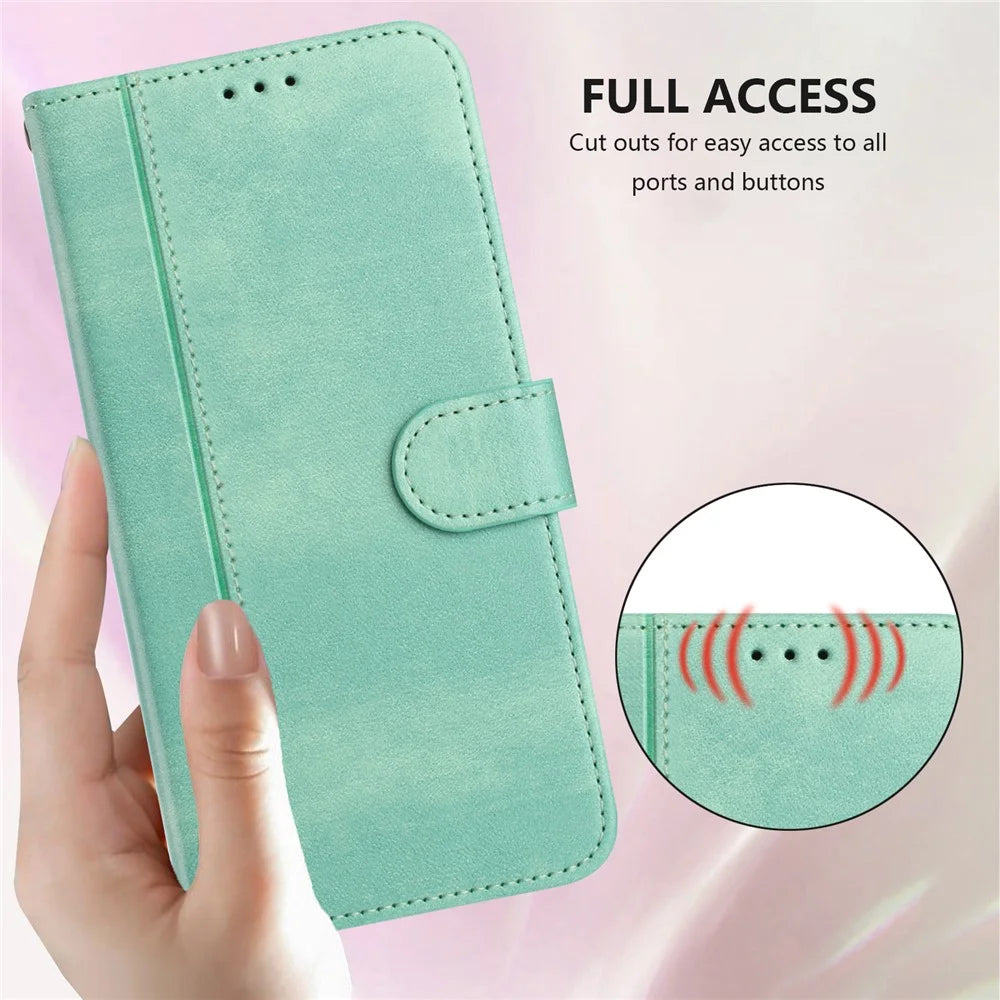 For iPhone 17e / 16e Case Wallet Stand Retro Texture Leather Phone Cover with Lanyard - Mint Green - 7