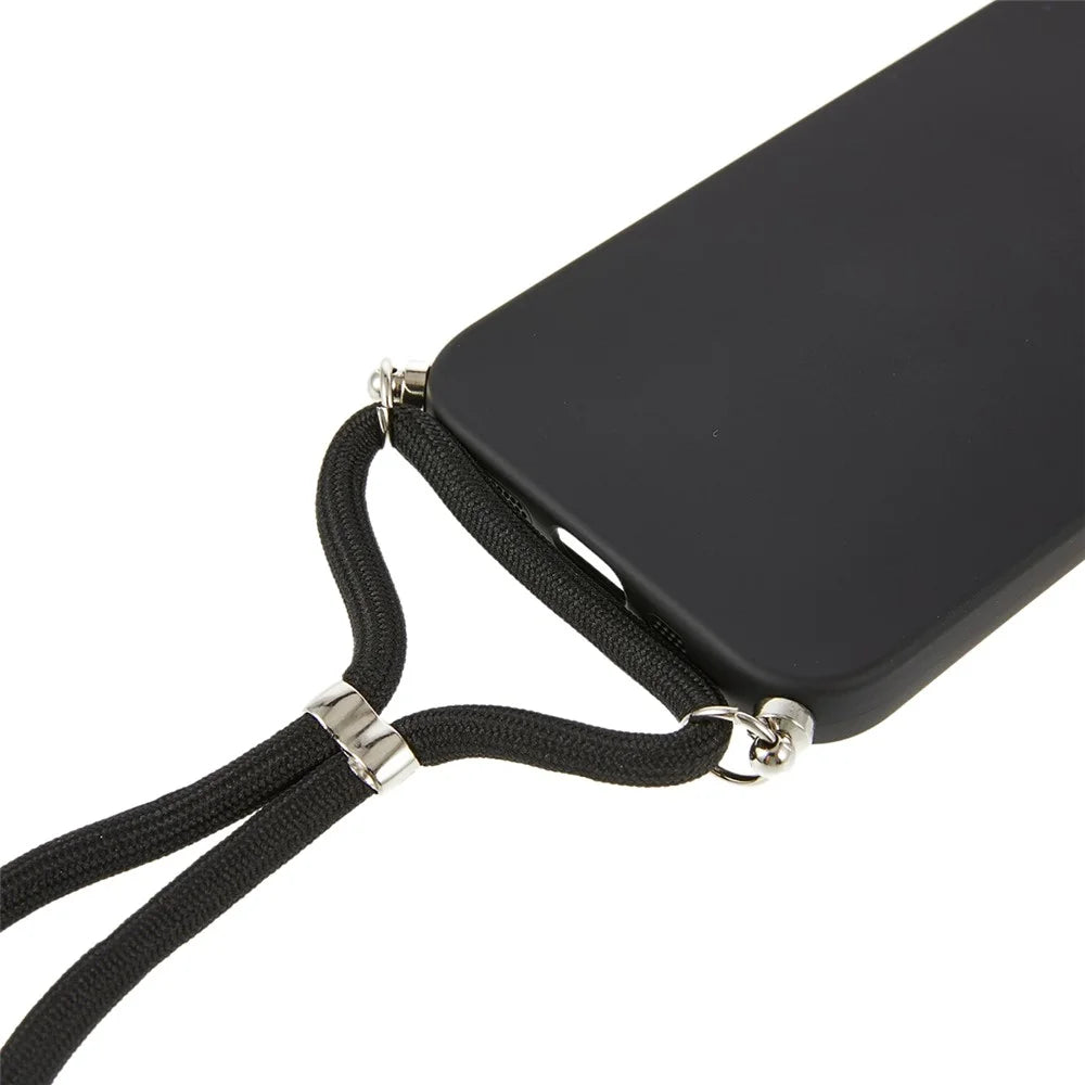 For iPhone 17e / 16e Case Flexible TPU Fiber Lining Anti-Shock Crossbody Phone Cover - Black - 4