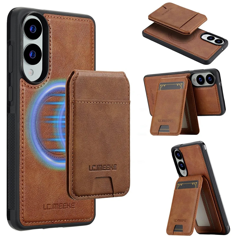 LC.IMEEKE L3 For Samsung Galaxy S25 Edge Magnetic Case Detachable Card Holder Leather TPU Mobile Cover - Brown - 1