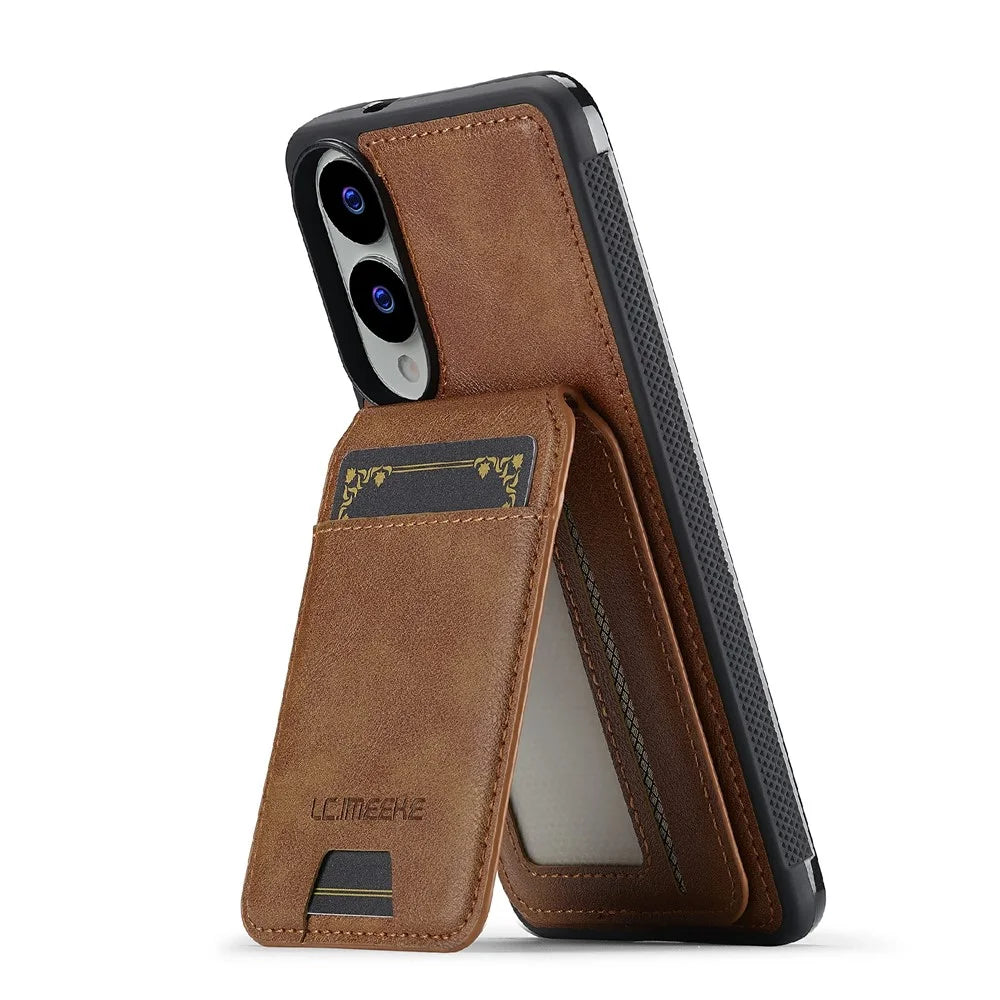 LC.IMEEKE L3 For Samsung Galaxy S25 Edge Magnetic Case Detachable Card Holder Leather TPU Mobile Cover - Brown - 3