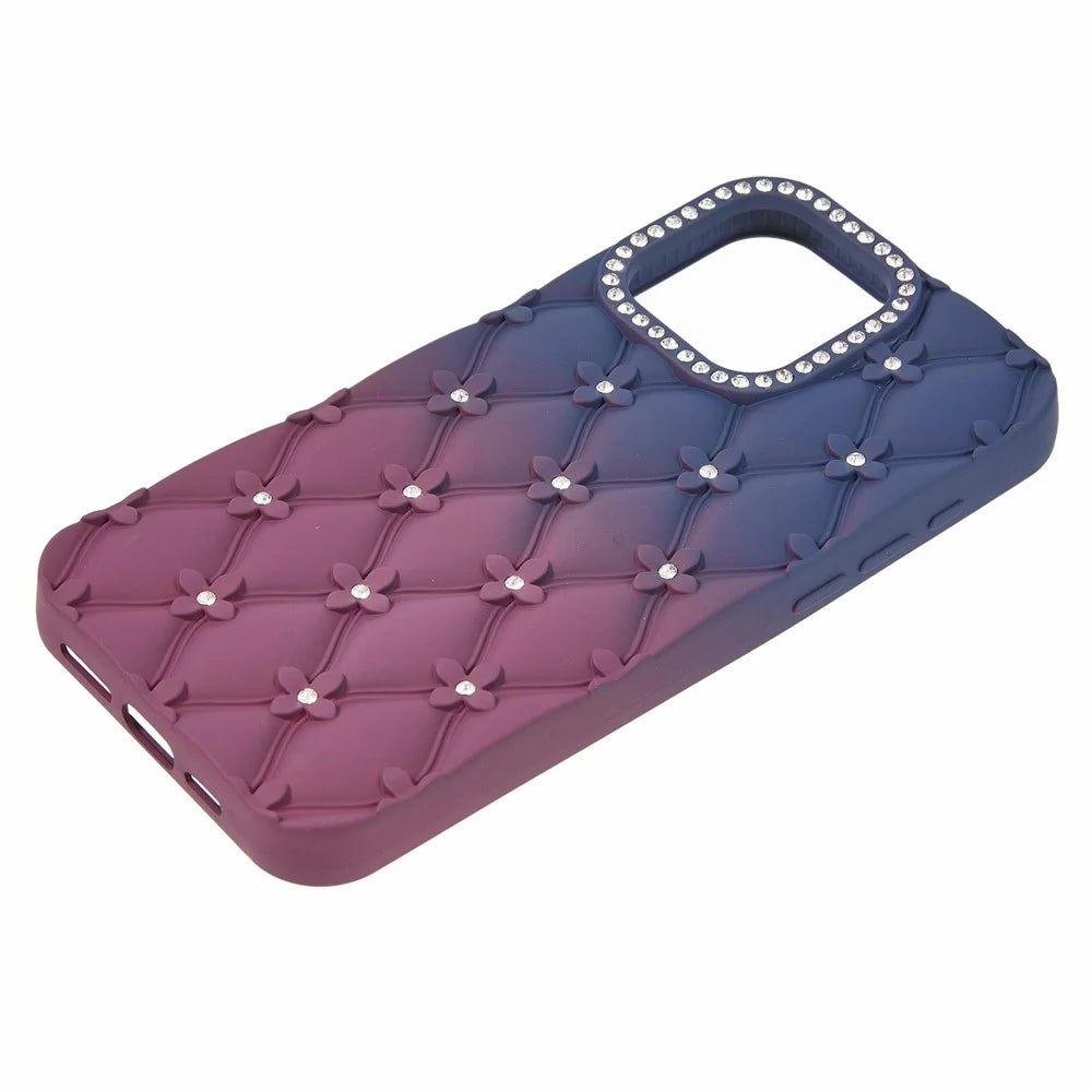 For iPhone 14 Pro Max Case Rhinestone Decor Rubberized TPU Phone Cover - Sapphire + Wine Red - 3