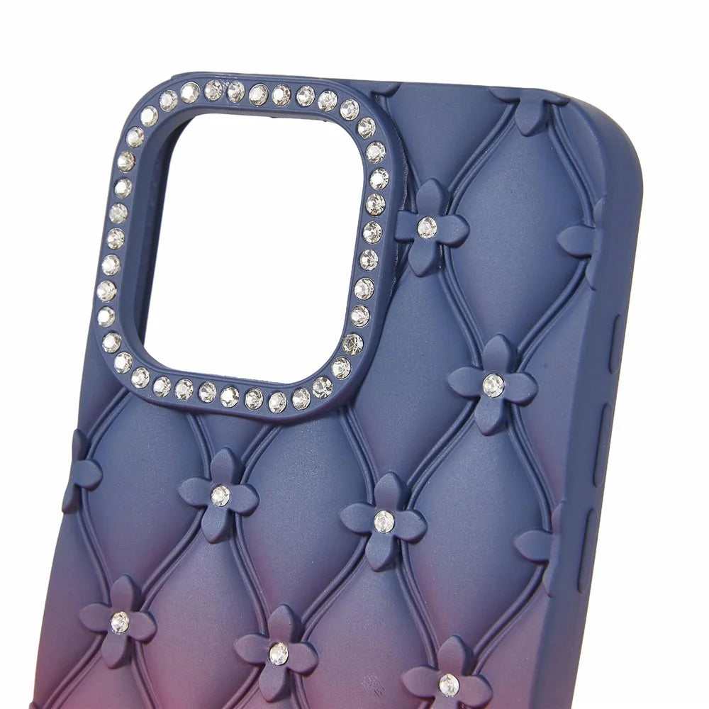 For iPhone 14 Pro Max Case Rhinestone Decor Rubberized TPU Phone Cover - Sapphire + Wine Red - 5