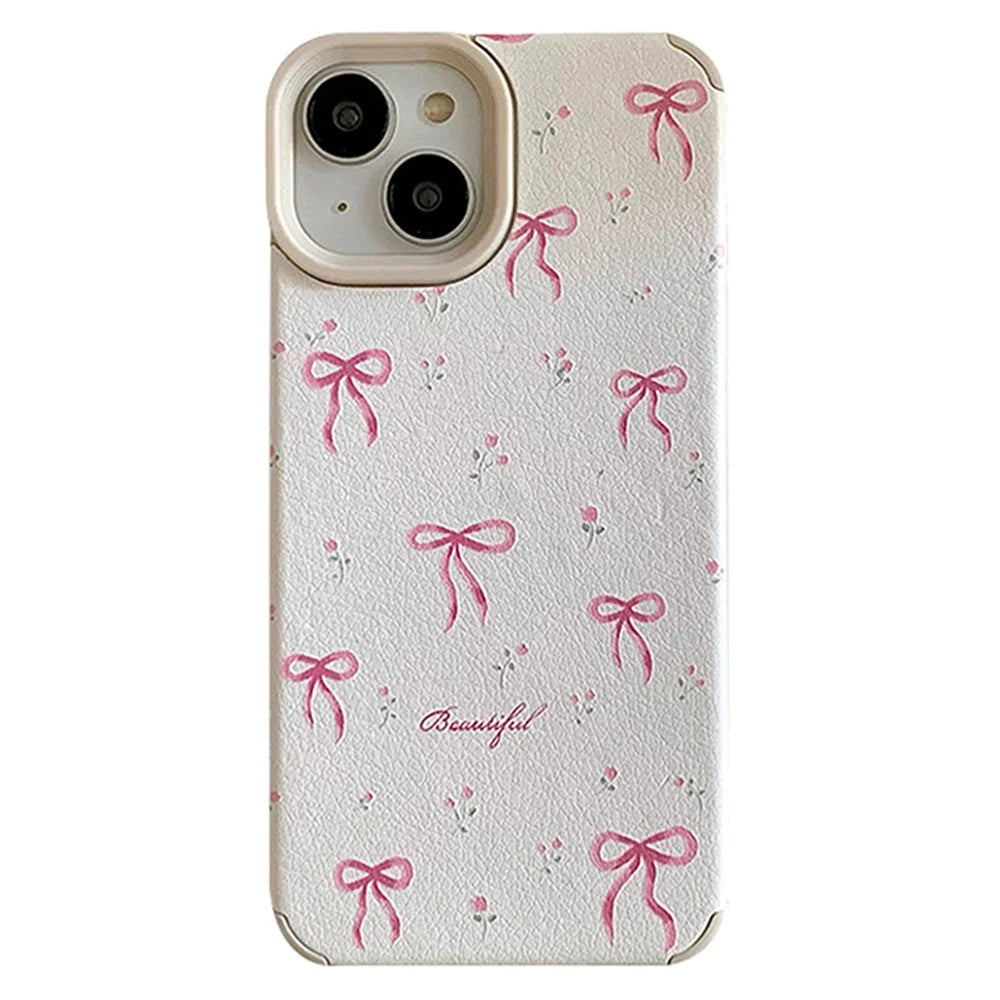 For iPhone 15 Case Pink Floral Bow Aesthetic TPU Phone Cover - 1