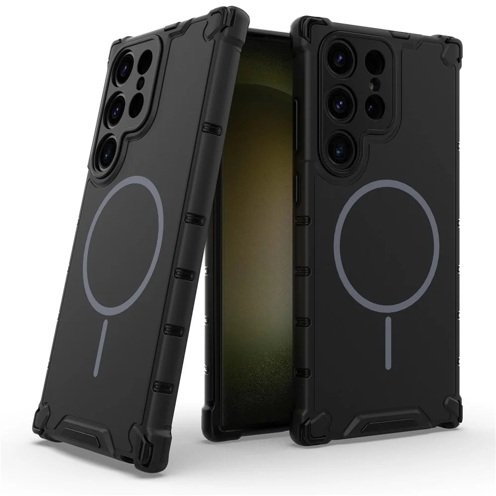 For Samsung Galaxy S25 Ultra Magnetic Case Corrugated Texture Heat Dissipation Shockproof TPU + PC Phone Back Cover - Black - 2