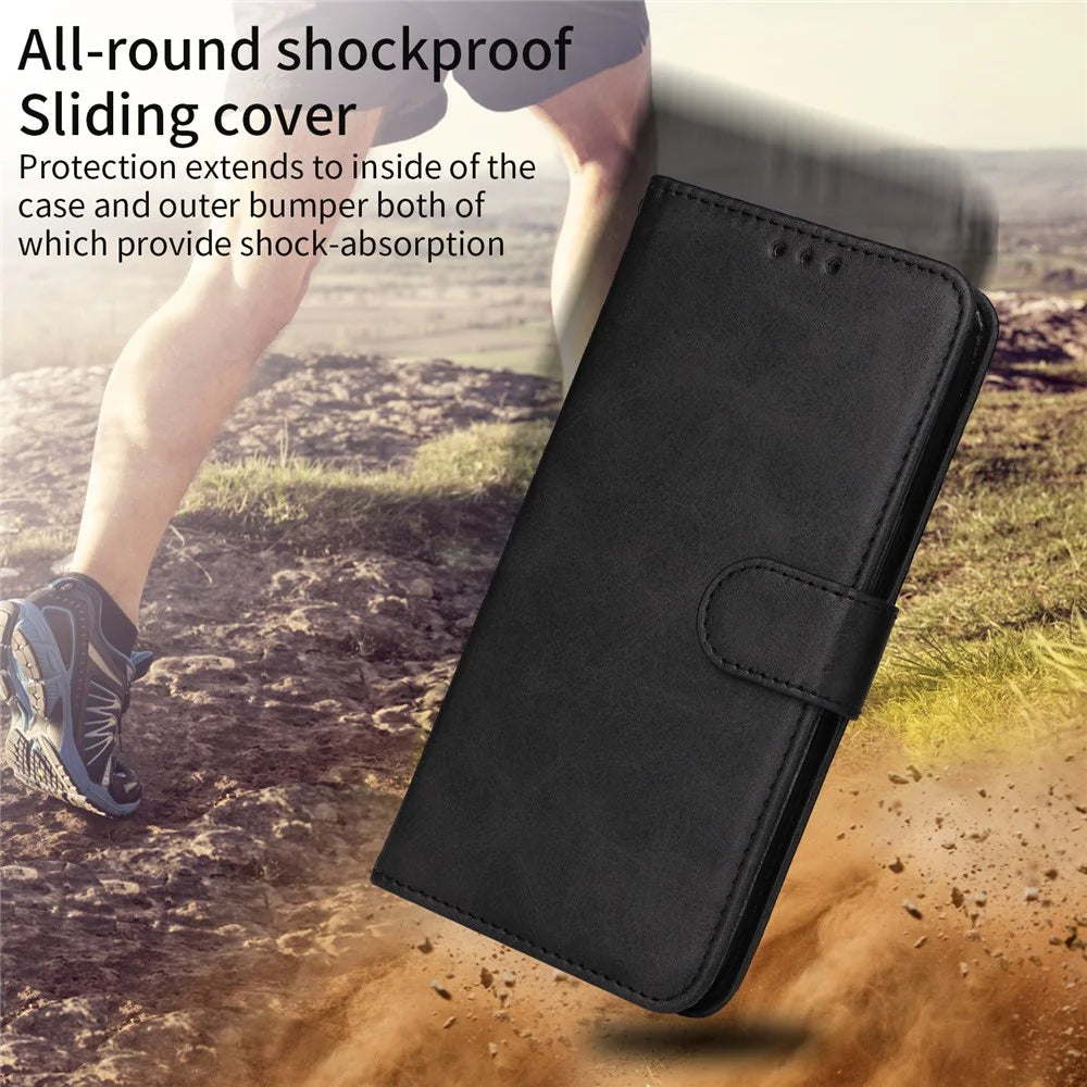 For Samsung Galaxy F06 5G Case Wallet PU Leather Folio Flip Phone Cover - Black - 6
