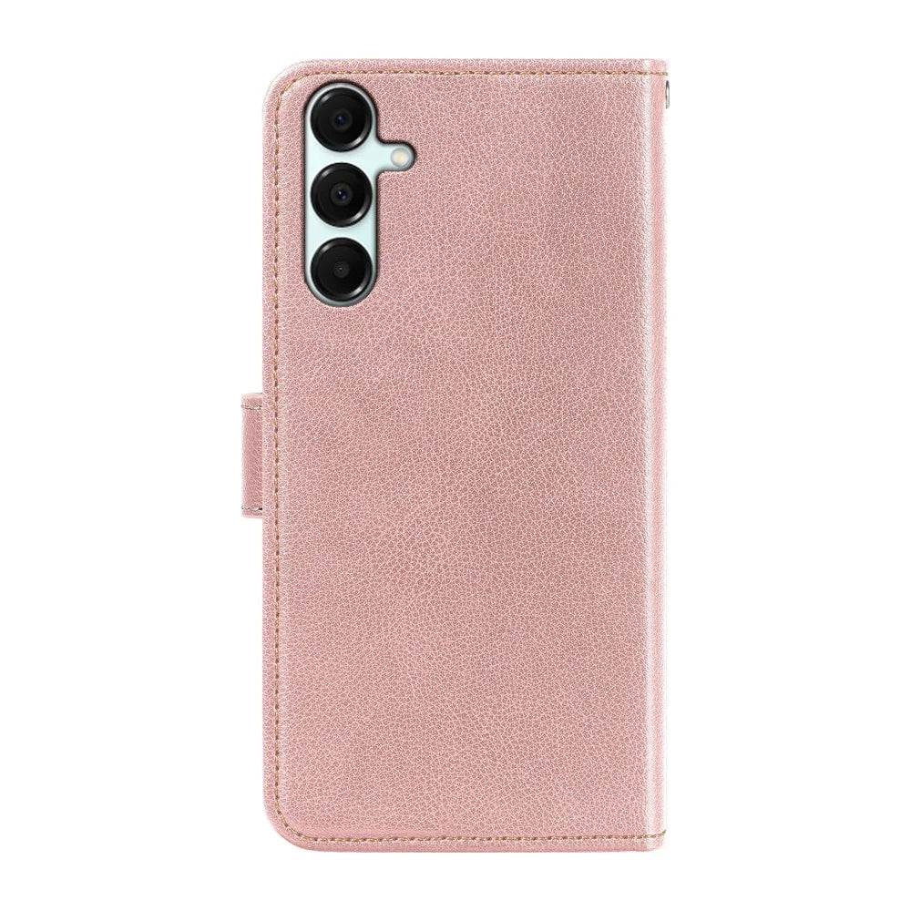 For Samsung Galaxy S25+  /  S24+ Case RFID Blocking Wallet Litchi Texture Leather Phone Cover Magnetic Clasp - Rose Gold - 7