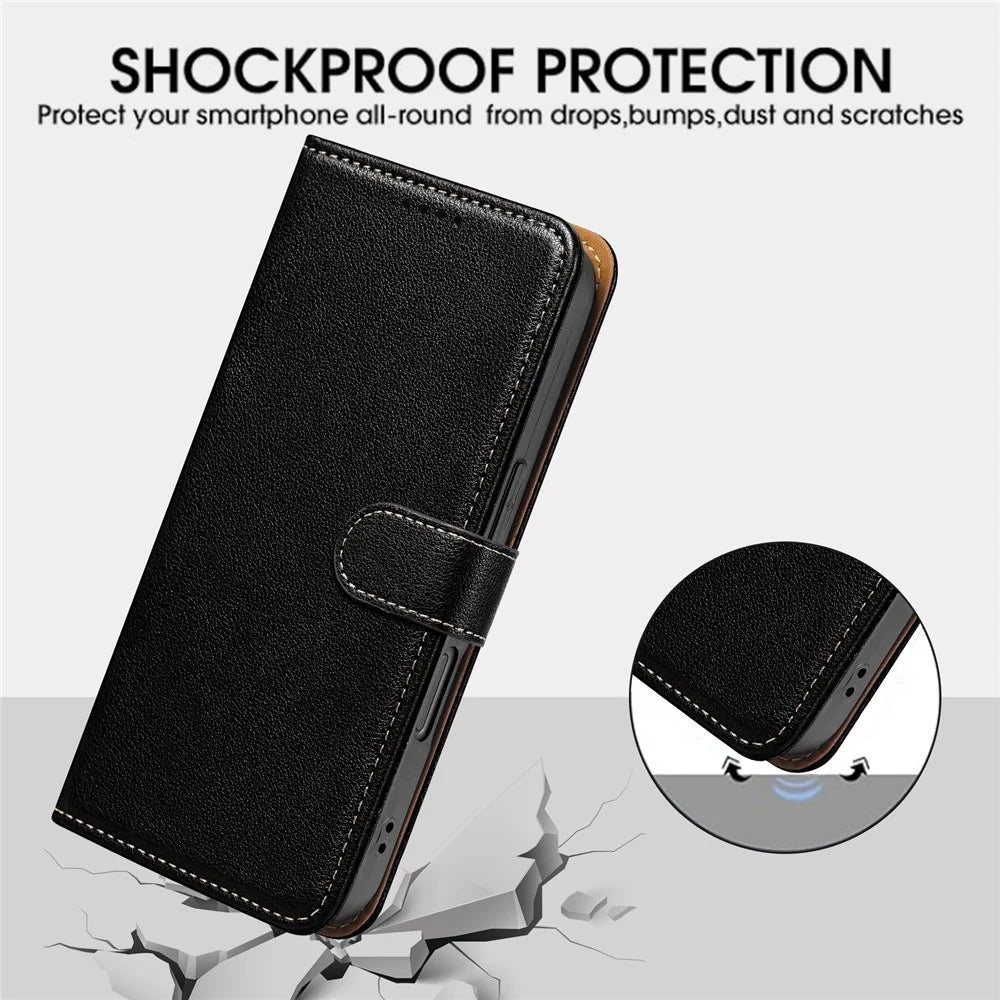 For Samsung Galaxy S25  /  S24 Case RFID Blocking Wallet Litchi Texture Leather Phone Cover Magnetic Clasp - Black - 5