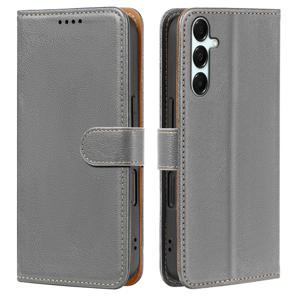 For Samsung Galaxy A06s Case RFID Blocking Wallet Litchi Texture Leather Phone Cover Magnetic Clasp - Grey - 1