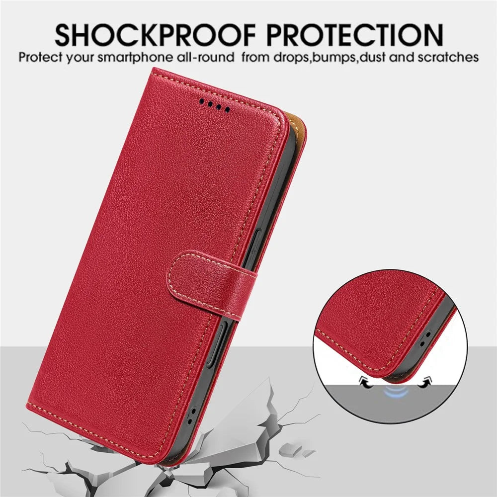For Samsung Galaxy A16 4G / 5G Case RFID Blocking Wallet Litchi Texture Leather Phone Cover Magnetic Clasp - Red - 5