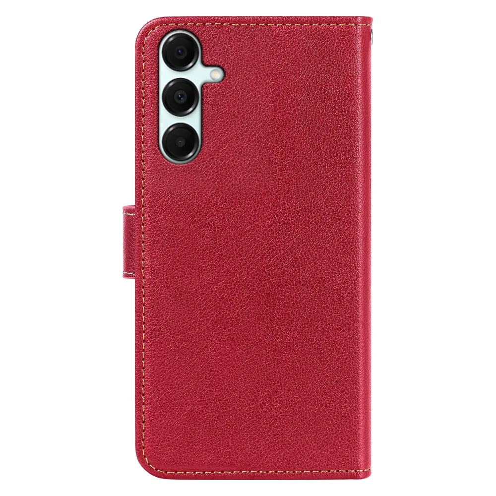 For Samsung Galaxy A16 4G / 5G Case RFID Blocking Wallet Litchi Texture Leather Phone Cover Magnetic Clasp - Red - 7