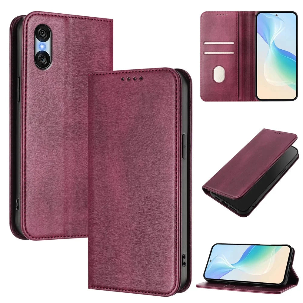 For Sony Xperia 10 VI Wallet Cases Retro Texture RFID Blocking Leather Phone Cover - Wine Red - 2