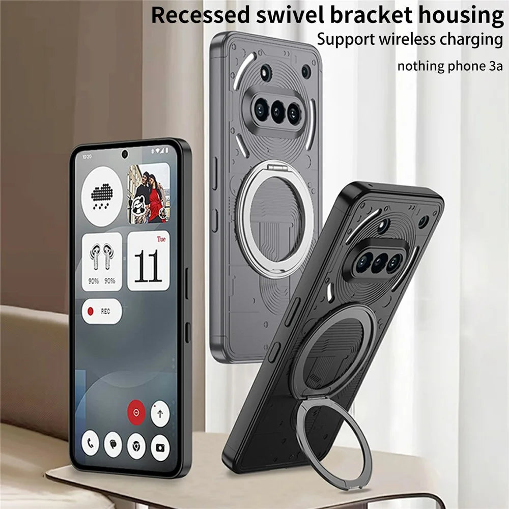 For Nothing Phone (3a) Case Magnetic Kickstand Hard PC Shockproof Phone Cover - Black - 2