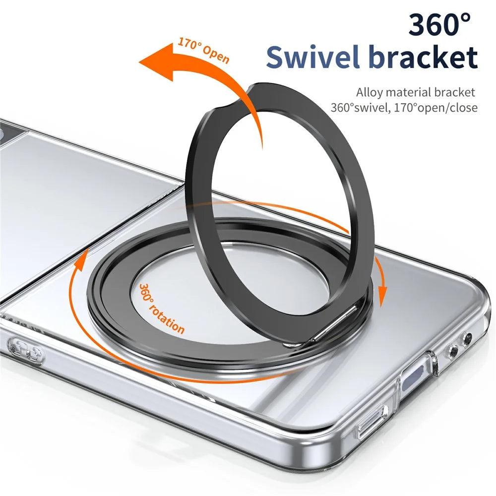 For Samsung Galaxy Z Flip4 5G Case Magnetic Kickstand Clear PC Phone Cover with HD Screen Film - Black - 2
