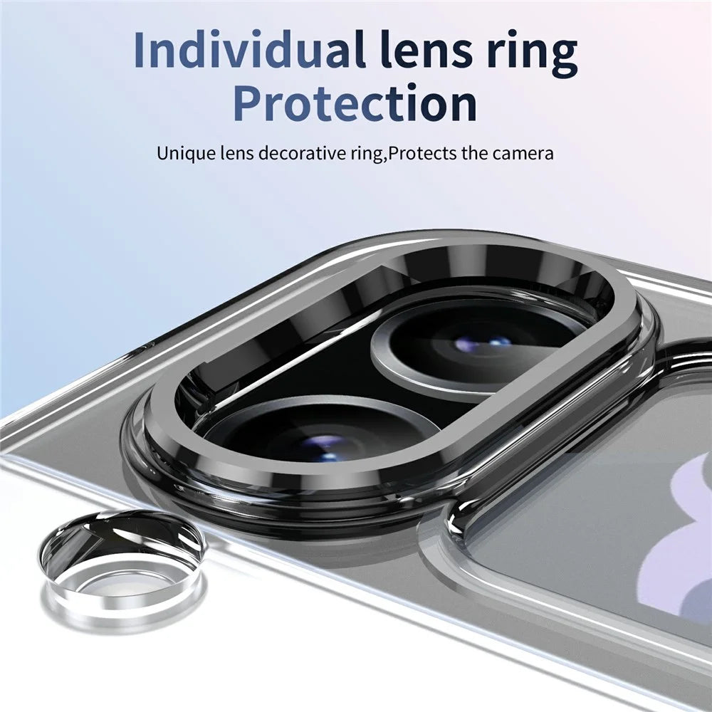 For Samsung Galaxy Z Flip4 5G Case Magnetic Kickstand Clear PC Phone Cover with HD Screen Film - Black - 3