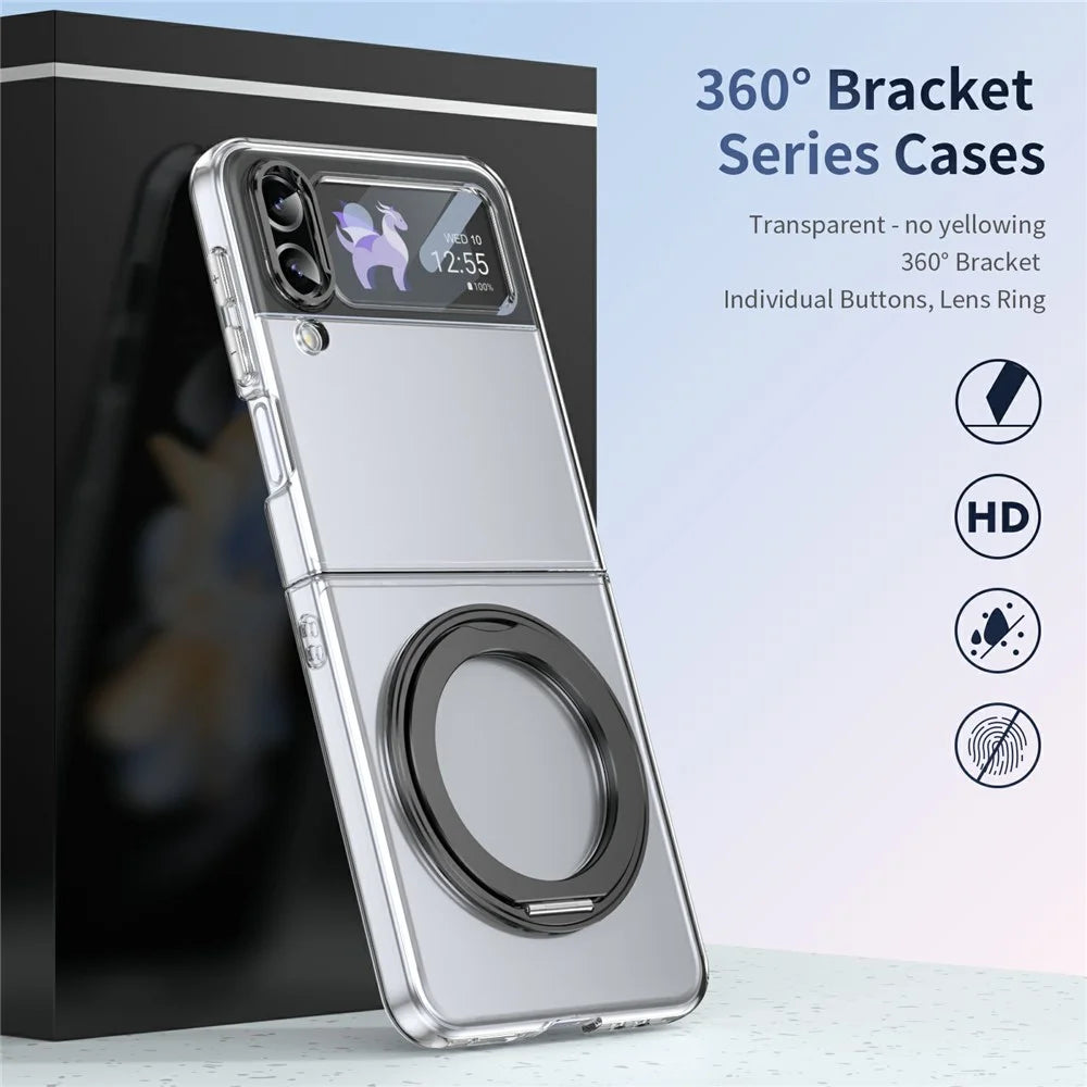 For Samsung Galaxy Z Flip4 5G Case Magnetic Kickstand Clear PC Phone Cover with HD Screen Film - Black - 5