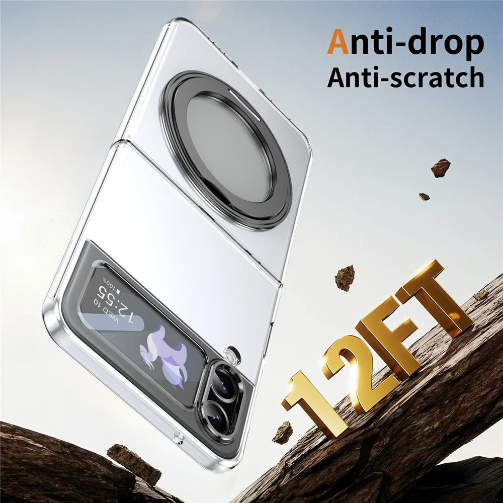 For Samsung Galaxy Z Flip4 5G Case Magnetic Kickstand Clear PC Phone Cover with HD Screen Film - Black - 6
