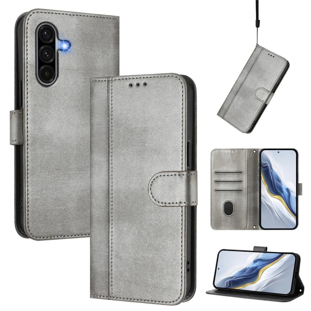 For Samsung Galaxy A37 5G / A56 5G / A36 5G Cases Wallet Stand Retro Texture Leather Phone Cover with Lanyard - Grey - 2