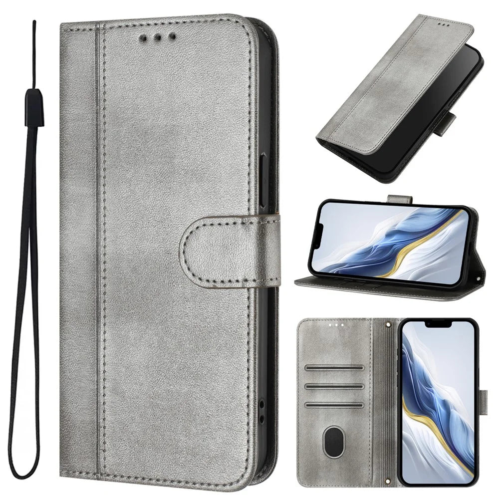 For Samsung Galaxy A37 5G / A56 5G / A36 5G Cases Wallet Stand Retro Texture Leather Phone Cover with Lanyard - Grey - 6