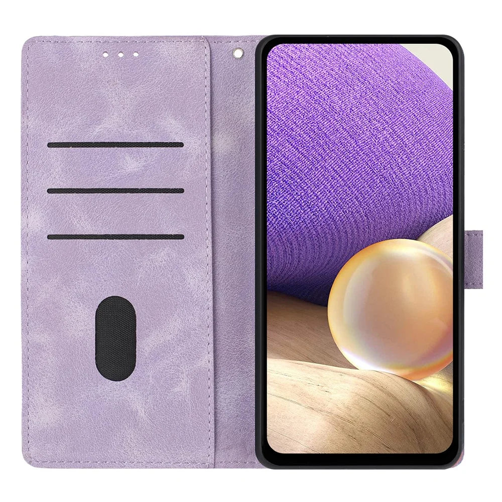 For Samsung Galaxy S23 FE Case Wallet Stand Imprinted Triangle Pattern Leather Phone Flip Cover - Purple - 2