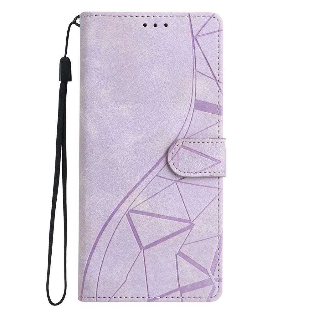 For Samsung Galaxy A36 5G Case Wallet Stand Imprinted Triangle Pattern Leather Phone Flip Cover - Purple - 6