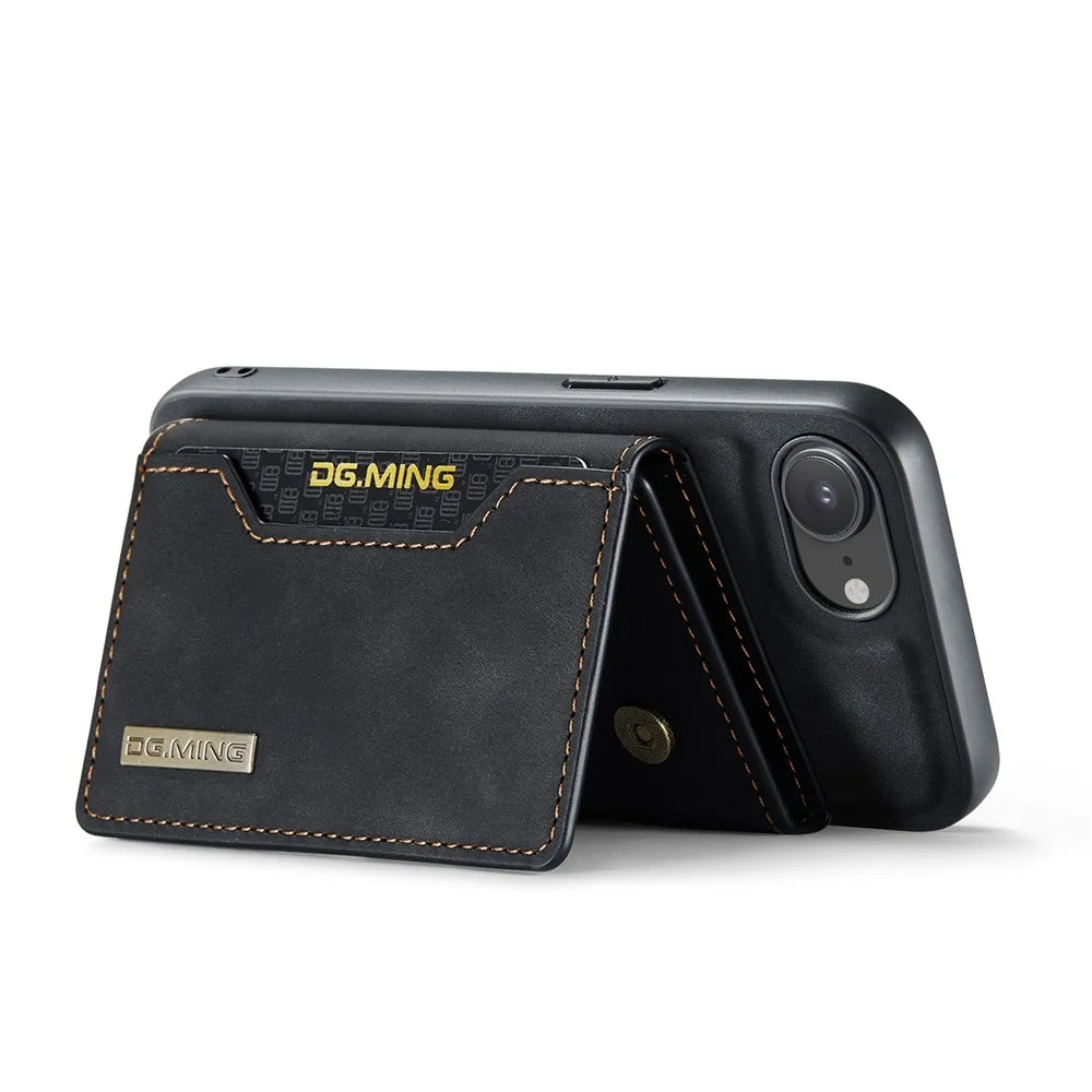 DG.MING M2 Series for iPhone 17e / 16e Case PU + PC + TPU Phone Cover Detachable Wallet - Black - 3