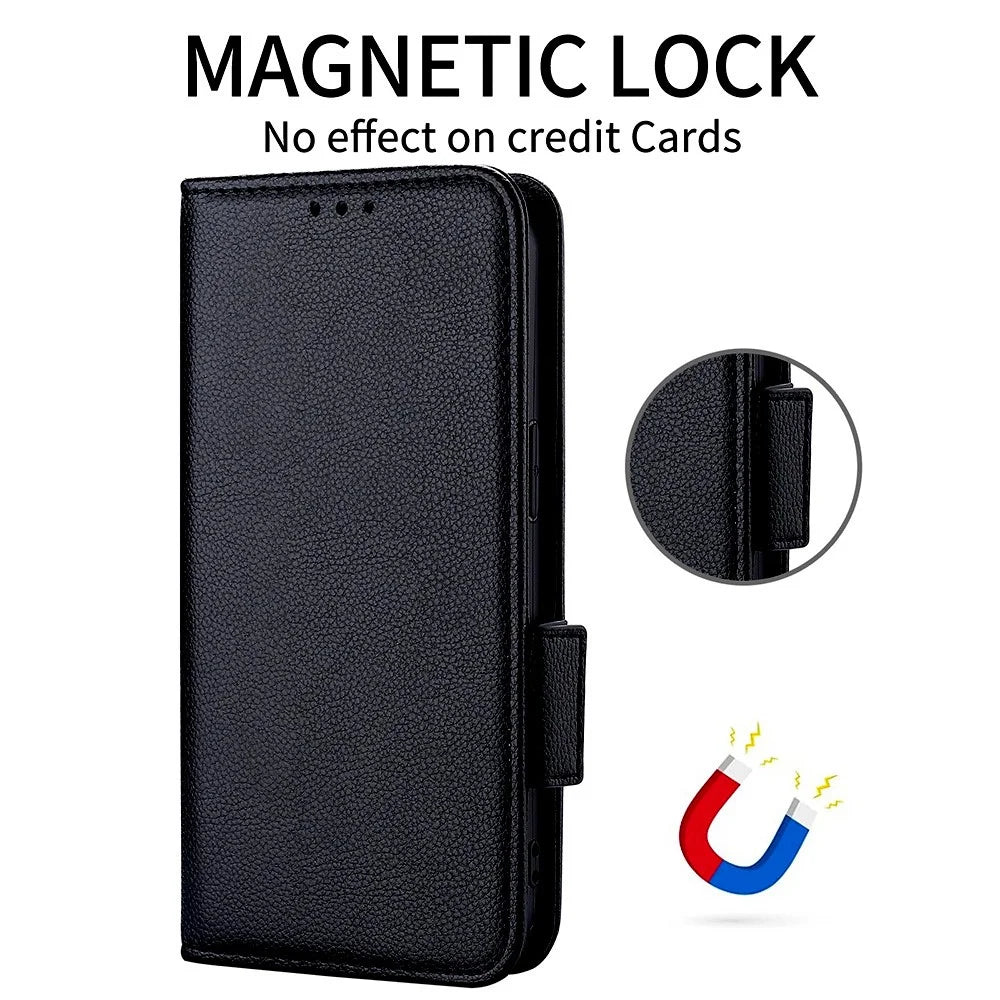 For Samsung Galaxy XCover7 Pro Case with Wrist Strap Litchi Texture PU Leather Wallet Phone Cover - Black - 5