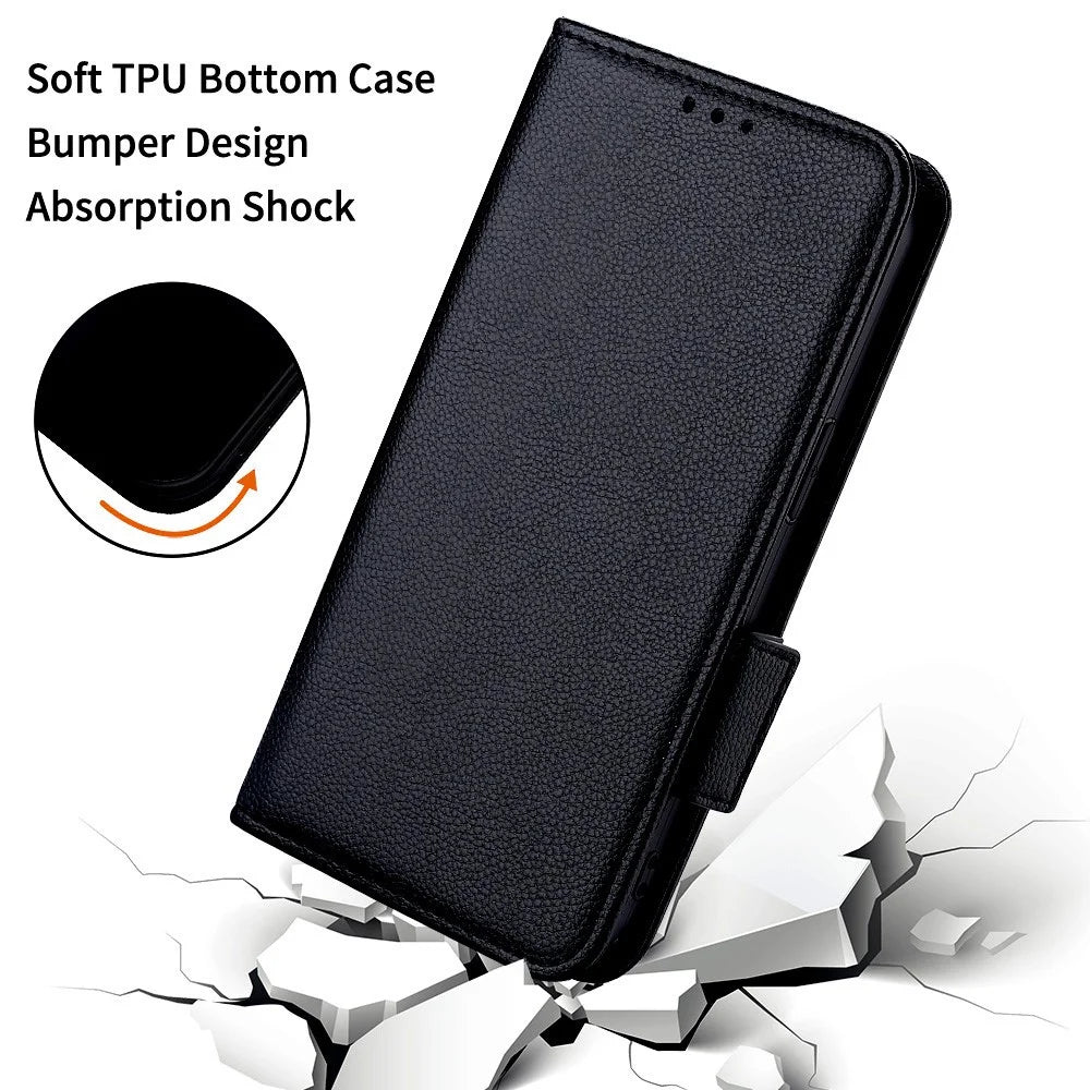 For Samsung Galaxy XCover7 Pro Case with Wrist Strap Litchi Texture PU Leather Wallet Phone Cover - Black - 6