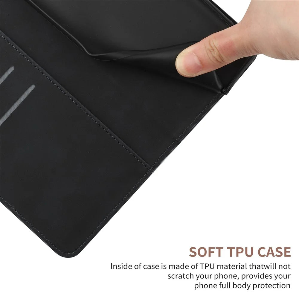 For Samsung Galaxy XCover7 Pro Case Skin Touch Lines Imprinted PU Leather Flip Phone Cover - Black - 6