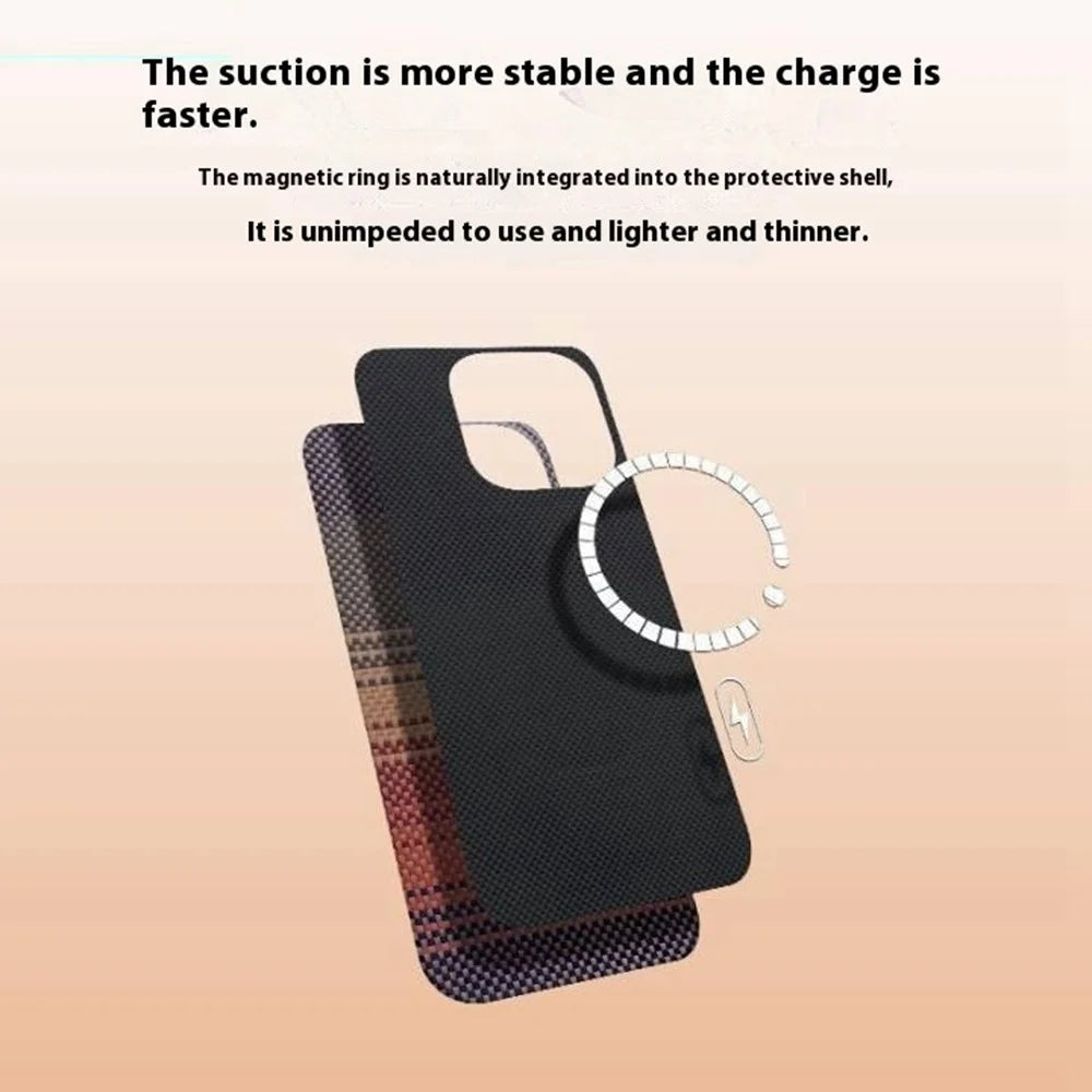 For iPhone 16 Pro Case Gradient Aramid Fiber Magnetic Phone Cover with Metal Lens Frame - Blue Floating Weave - 6