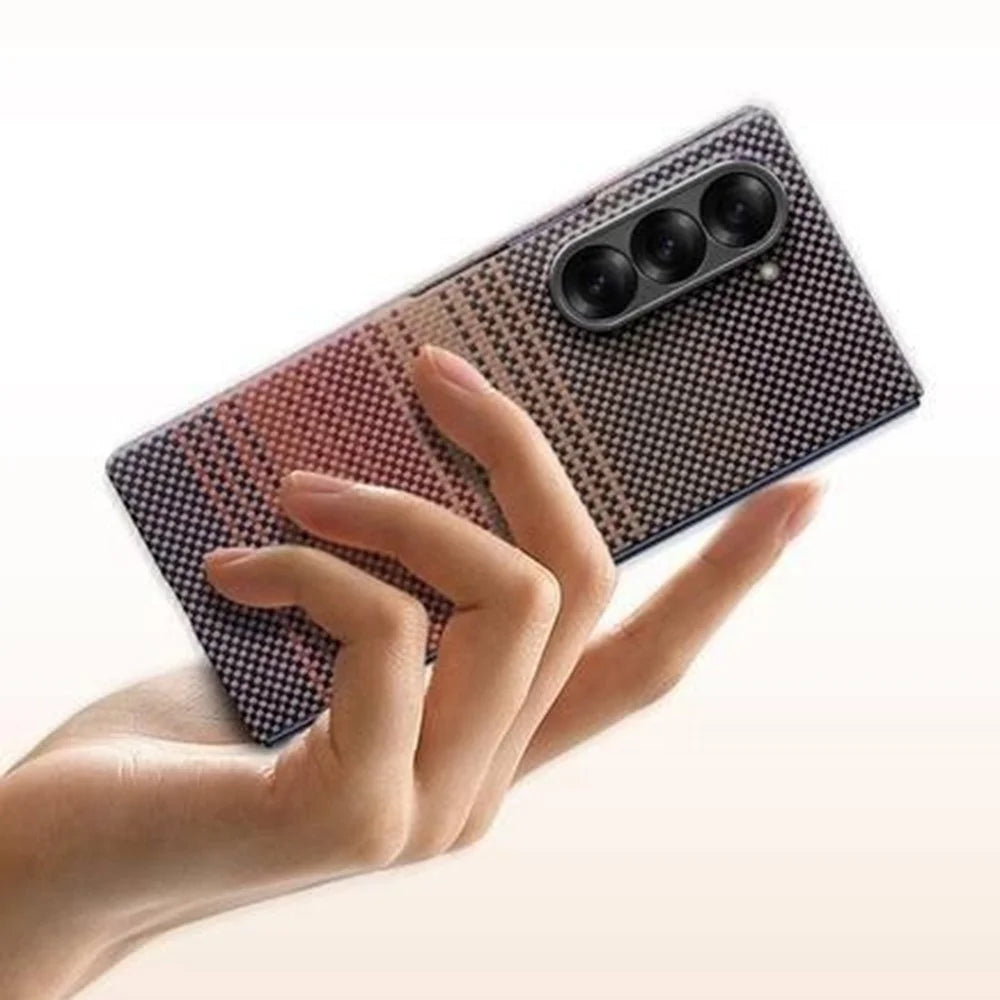 For Samsung Galaxy Z Fold5 5G Magnetic Case Precise Cutouts Gradient Aramid Fiber Phone Cover with Metal Lens Framee - Blue Floating Weave - 2