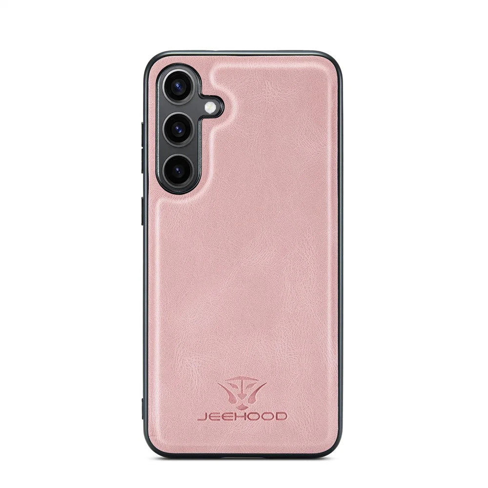 JEEHOOD For Samsung Galaxy S25+ Case  J01 Retro Leather Phone Back Cover with Detachable Magnetic Card Holder - Pink - 2