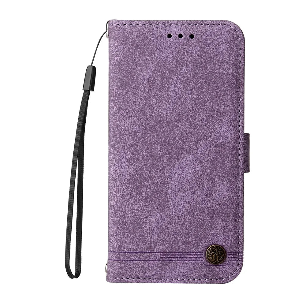 For Samsung Galaxy F16 5G / Galaxy M16 5G Leather Wallet Cases Skin Touch Phone Cover Stand with Strap - Purple - 5