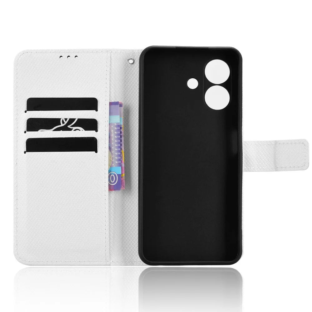 For Ulefone Note 21 Case PU Leather Diamond Texture Wallet Phone Cover - White - 4