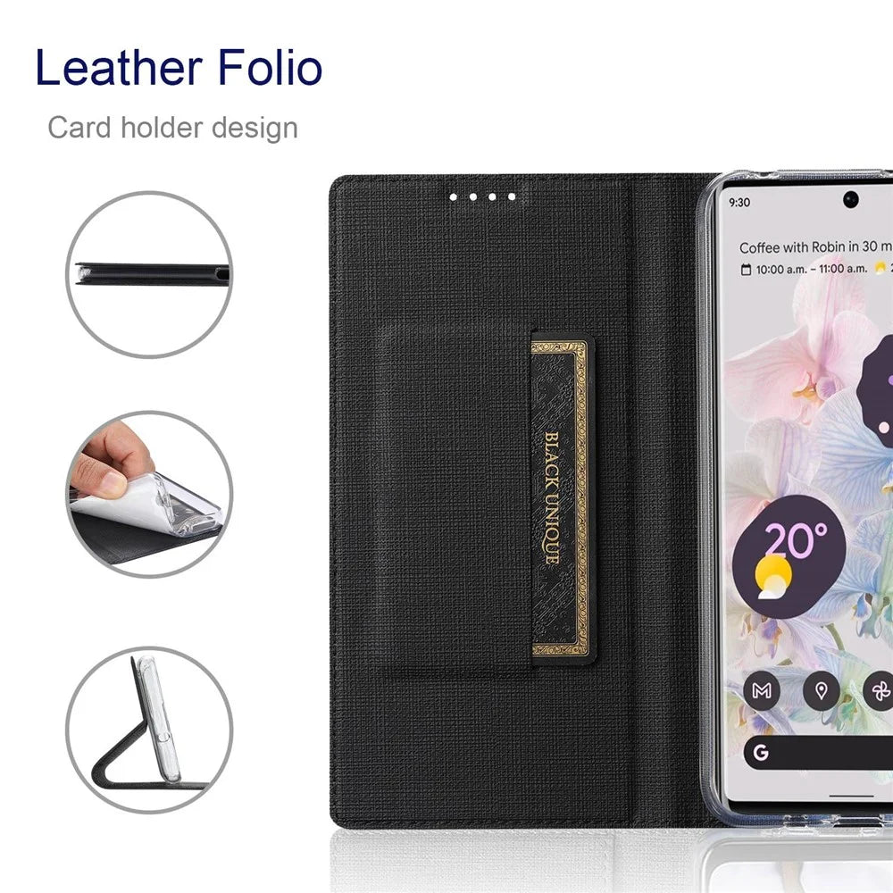 VILI DMX Series for Google Pixel 7 Pro 5G PU Leather Flip Cover Stand Magnetic Auto Closing Protective Case with Card Holder - Black - 2