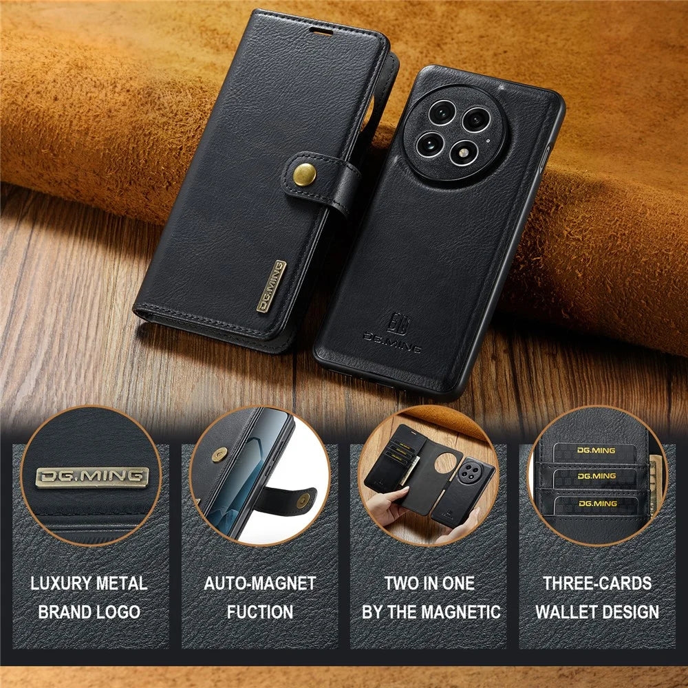 DG.MING for OnePlus 13 Case Detachable Split Leather Phone Cover - Black - 6