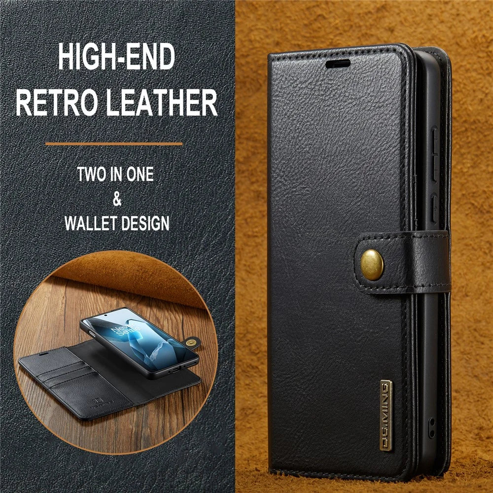 DG.MING for OnePlus 13 Case Detachable Split Leather Phone Cover - Black - 7