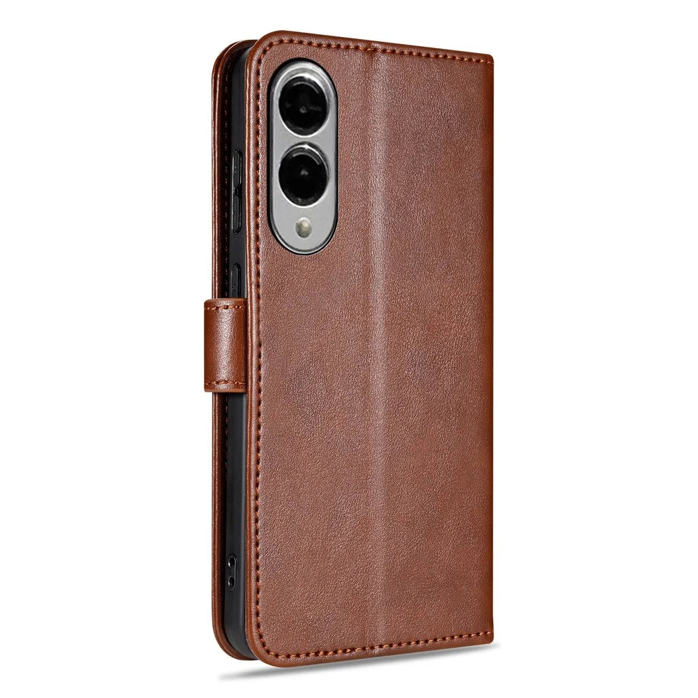 AZNS For Samsung Galaxy S25 Edge Case Anti-Scratch PU Leather Stand Wallet Phone Cover - Brown - 6