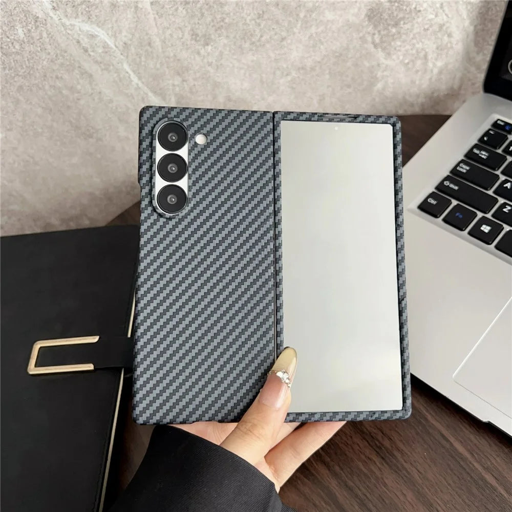 For Samsung Galaxy Z Fold6 5G Magnetic Case Carbon Fiber Texture PC Phone Cover with Screen Protector - Black - 2