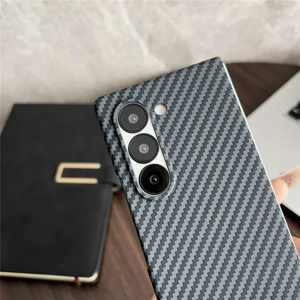 For Samsung Galaxy Z Fold6 5G Magnetic Case Carbon Fiber Texture PC Phone Cover with Screen Protector - Black - 6