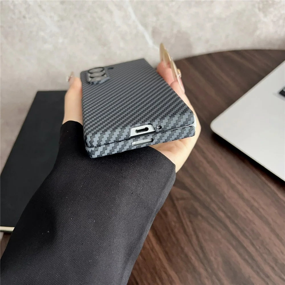 For Samsung Galaxy Z Fold6 5G Magnetic Case Carbon Fiber Texture PC Phone Cover with Screen Protector - Black - 7