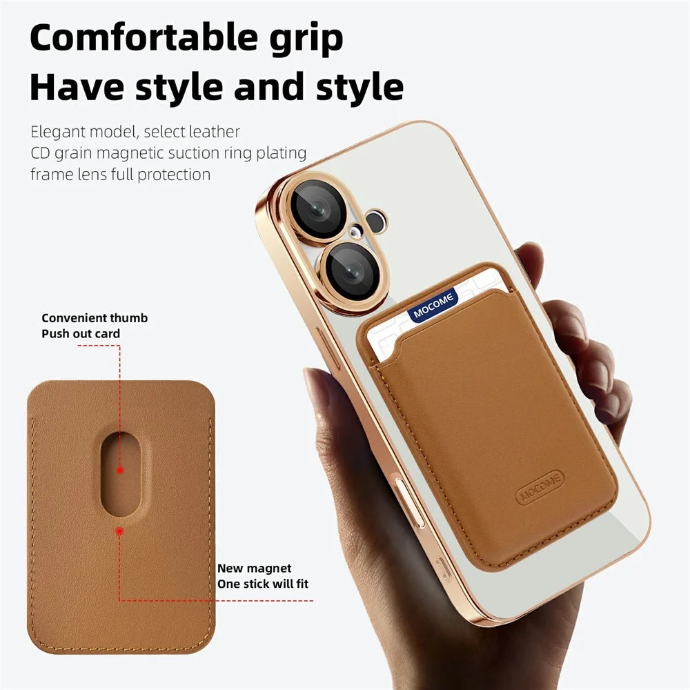 For iPhone 16 Case Compatible with MagSafe TPU + PC Mobile Cover with Card Bag - Brown - 3