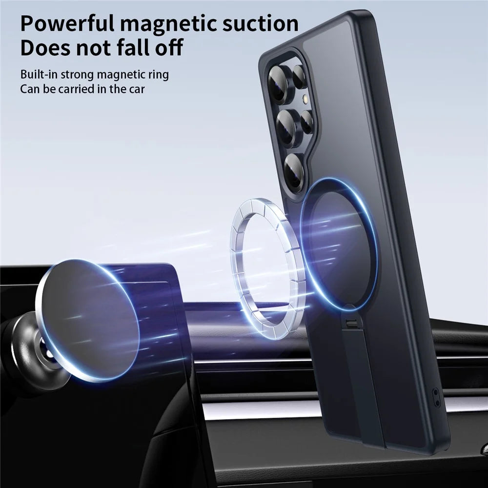 For Samsung Galaxy S25 Ultra Magnetic Case Rotating Straight Kickstand TPU + PC Matte Phone Cover - Black - 5