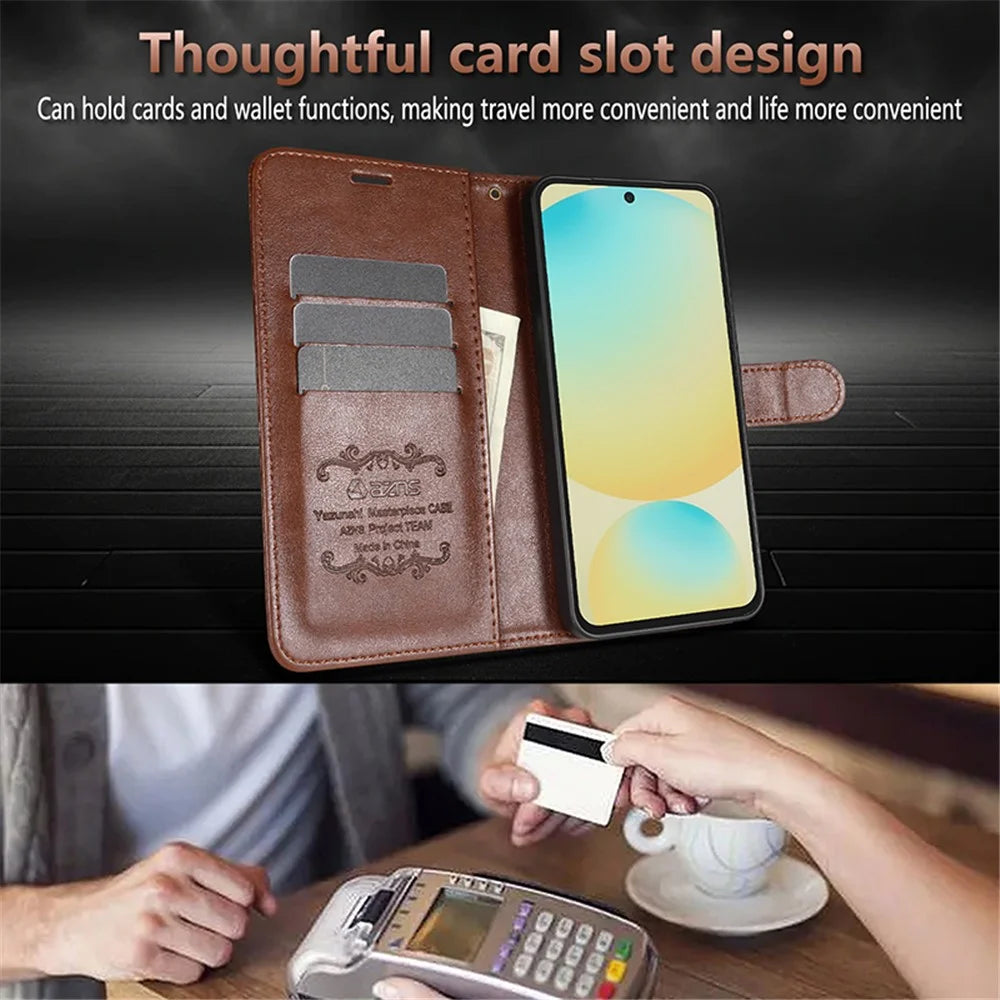 AZNS For Samsung Galaxy A06 4G Case Anti-Scratch PU Leather Stand Wallet Phone Cover - Brown - 5