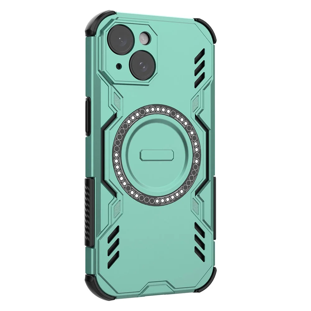 For iPhone 14 Magnetic Case Butterfly Armor Hollow Heat Dissipation PC + TPU Phone Cover - Green - 1