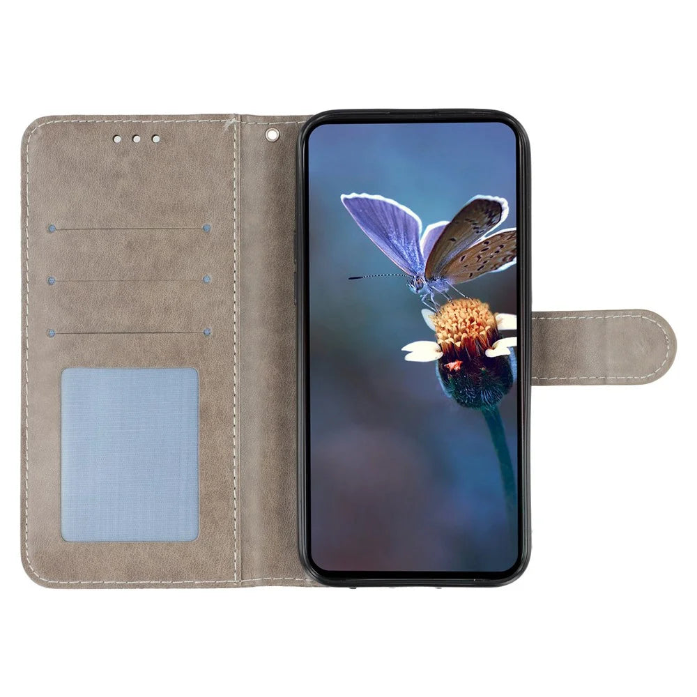 For Samsung Galaxy A56 5G / M56 5G Case Lace Flowers PU Leather Flip Wallet Phone Cover - Grey - 2