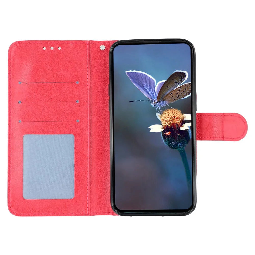For Samsung Galaxy Xcover7 Case Lace Flowers PU Leather Flip Wallet Phone Cover - Red - 2