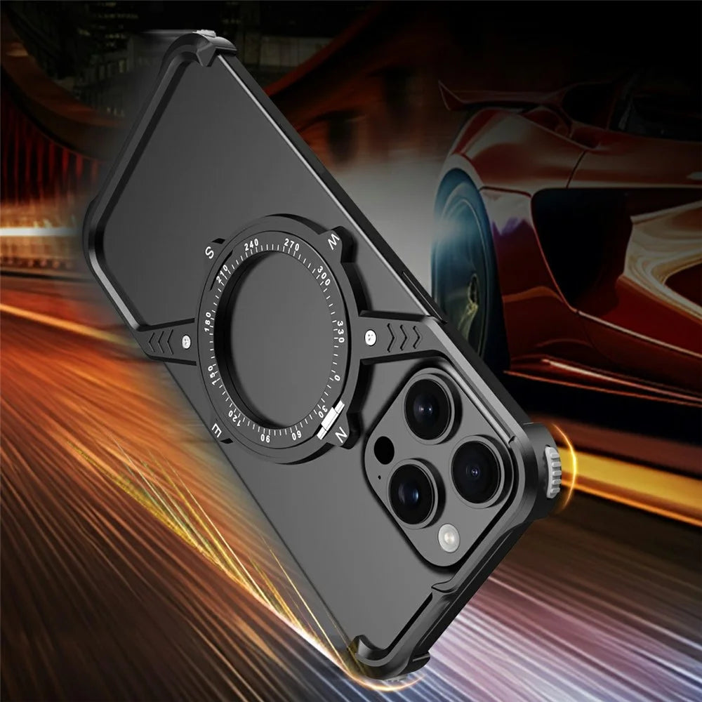 For iPhone 16 Pro Magnetic Case with Kickstand Four Corner Airbag Heat Dissipation Metal Phone Cover - Desert Gold - 4