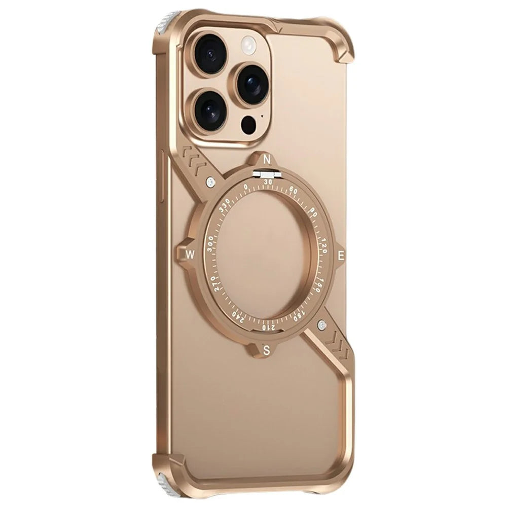 For iPhone 15 Pro Max Magnetic Case with Kickstand Four Corner Airbag Heat Dissipation Metal Phone Cover - Desert Gold - 1