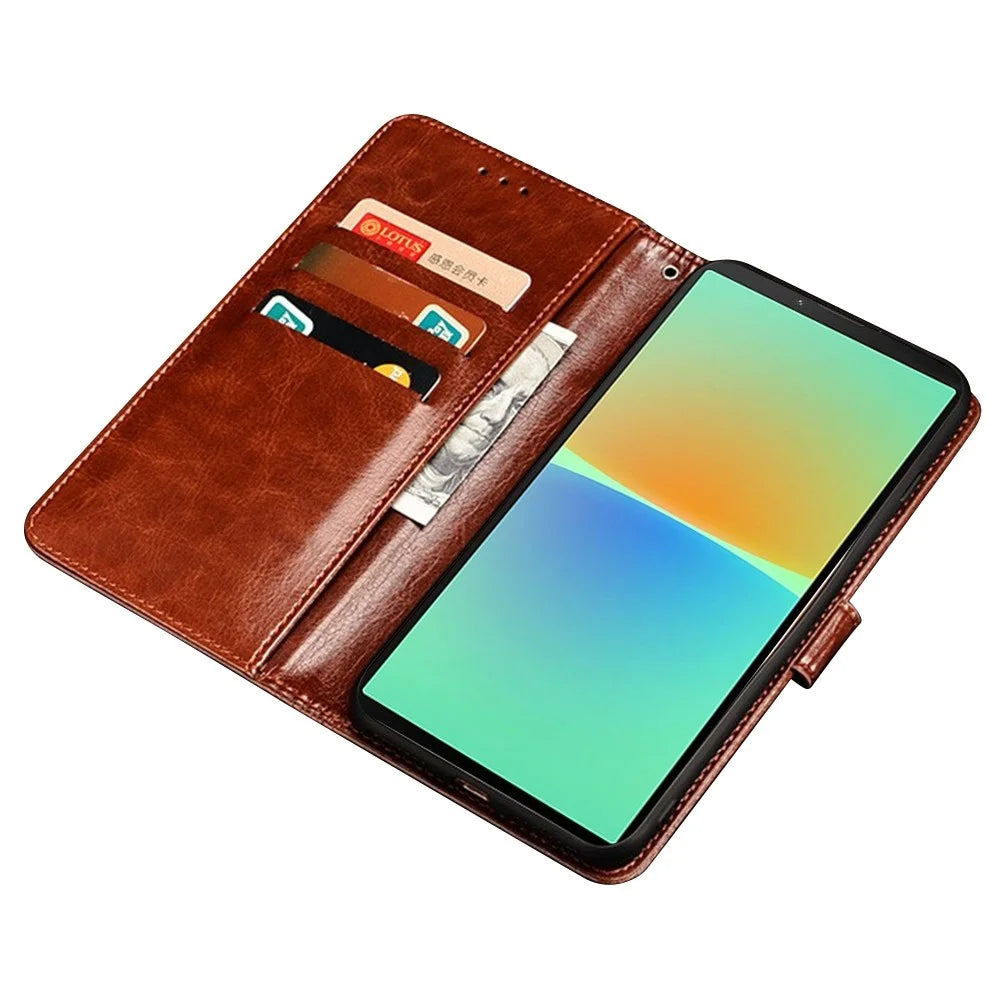 IDEWEI for Sony Xperia 10 IV 5G Crazy Horse Textured Flip Phone Case Wallet Stand PU Leather Magnetic Closure Shockproof Phone Cover - Brown - 2