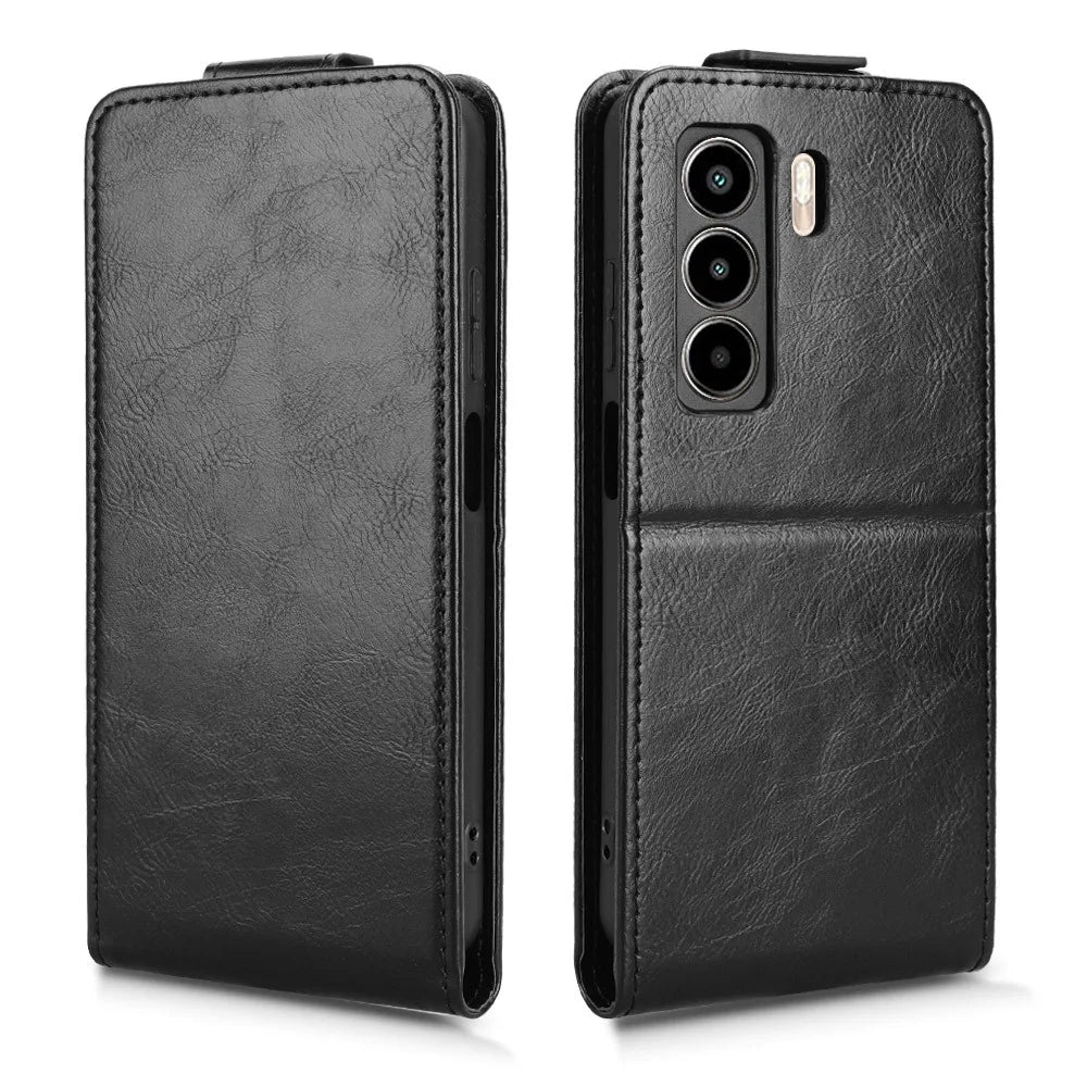 For itel Power 70 4G Stand Case Magnetic Clasp Vertical Flip Leather Phone Cover with Card Holder - Black - 5